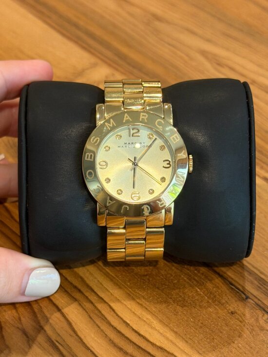 Marc By Marc Jacobs Accessories - Marc Jacobs Amy White Dial Gold Steel Strap Watch - MBM3182